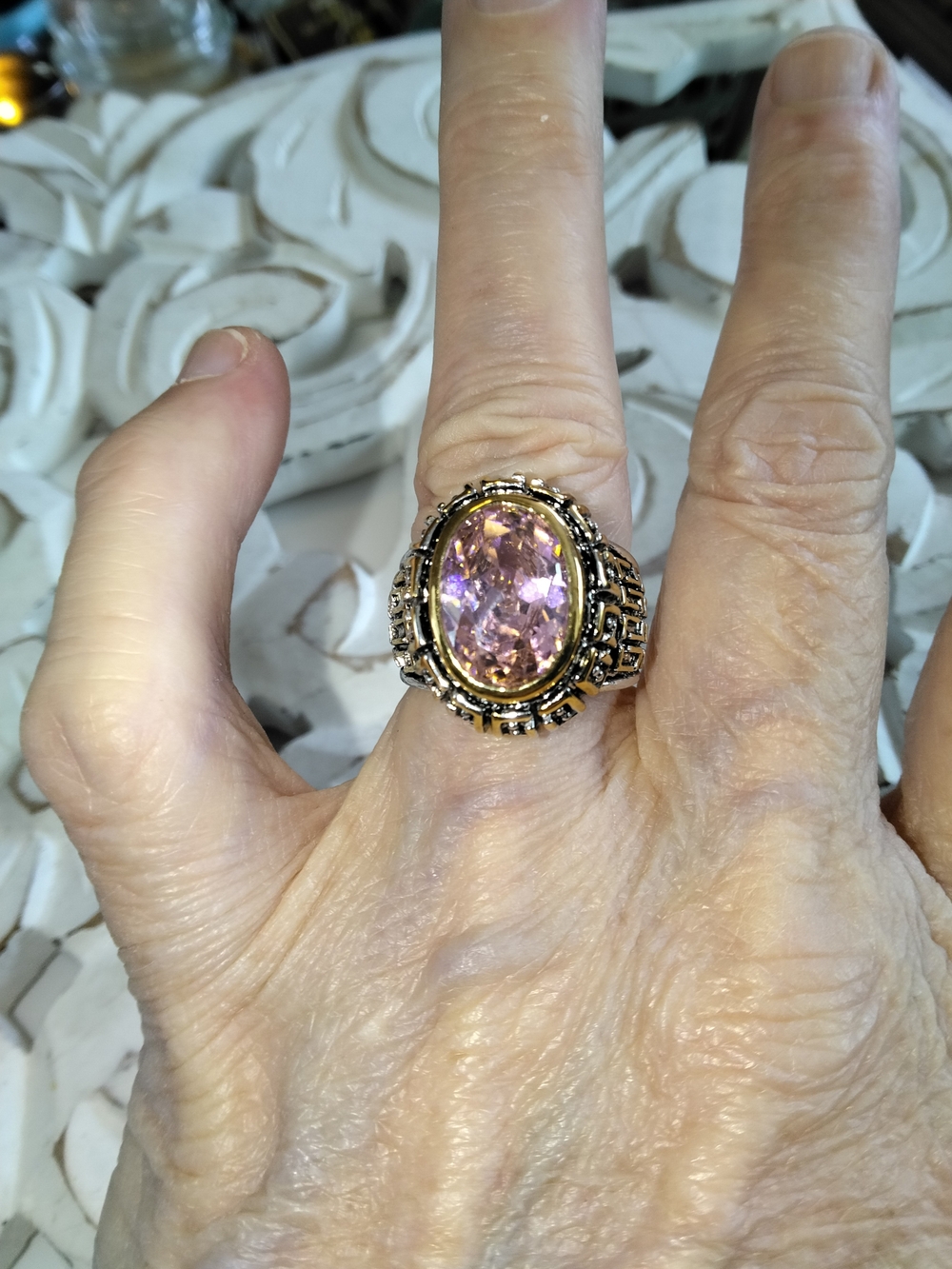 Vintage-Inspired Pink Gemstone Statement Ring - Women Jewelry